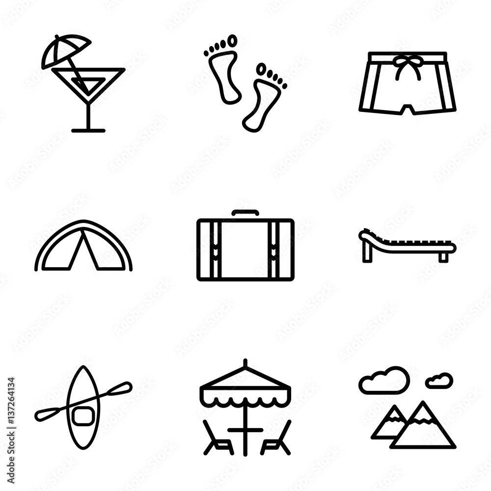 Set of 9 Summer outline icons Set of 9 Summer outline icons