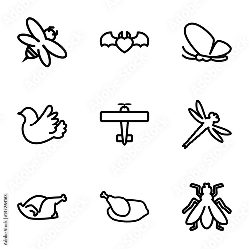 Set of 9 wing outline icons