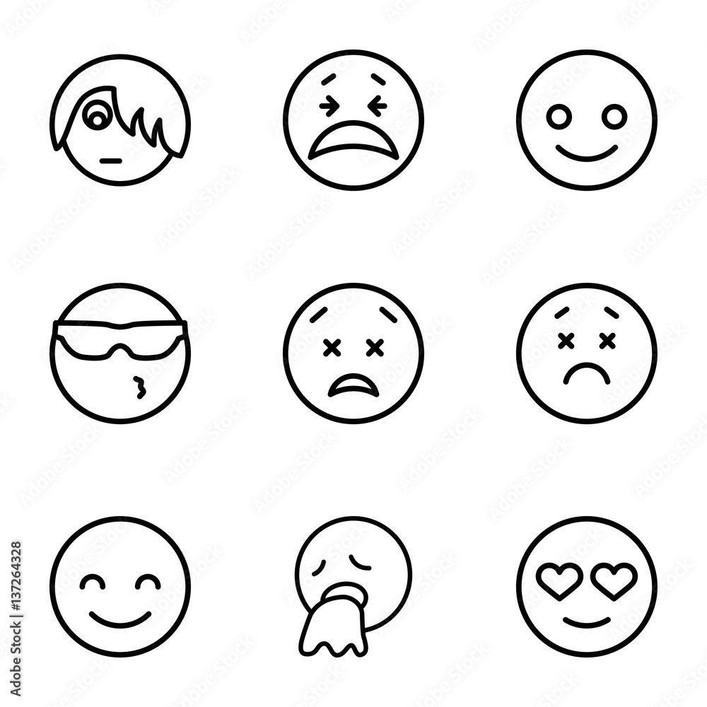 Set of 9 smile outline icons Set of 9 smile outline icons