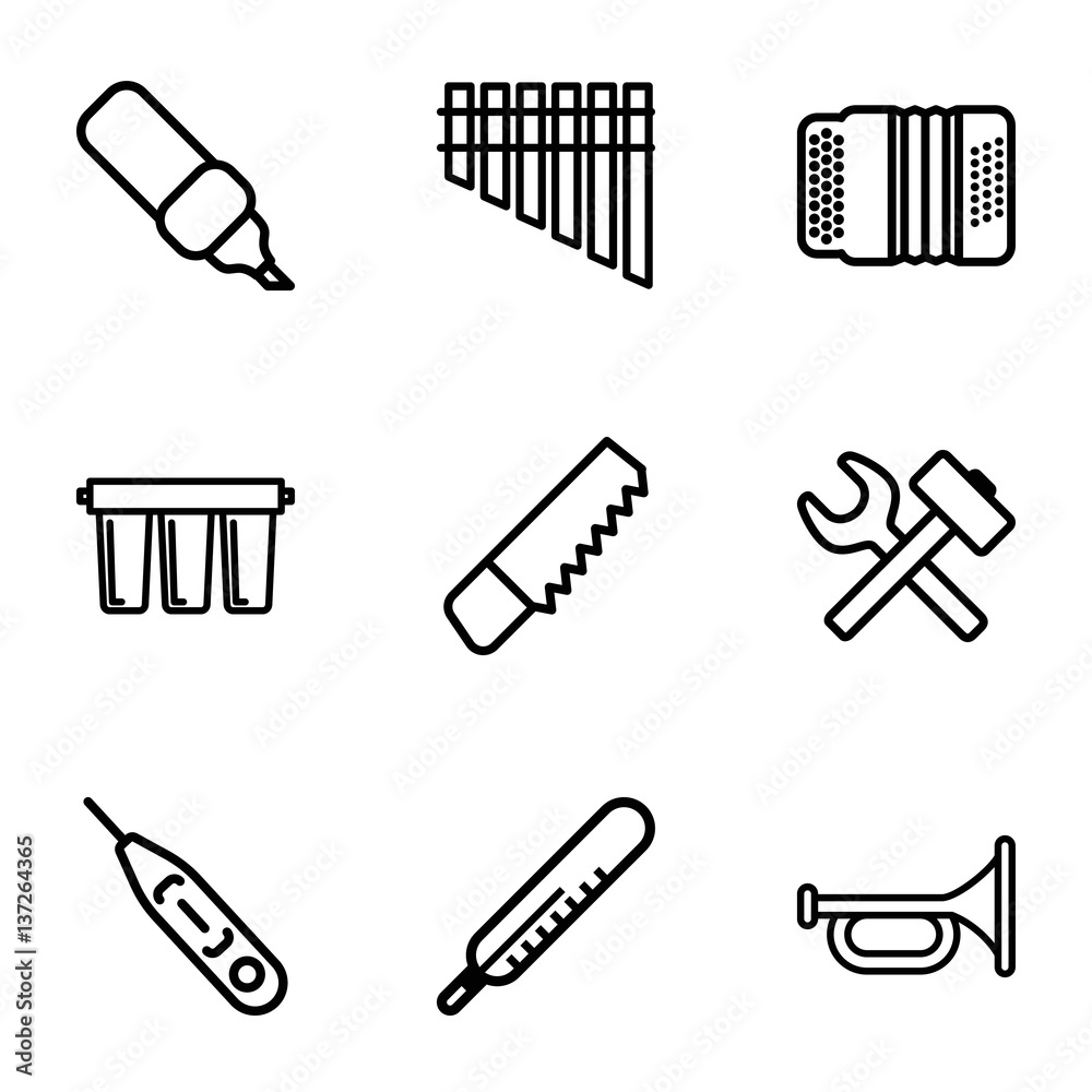 Fototapeta premium Set of 9 instrument outline icons