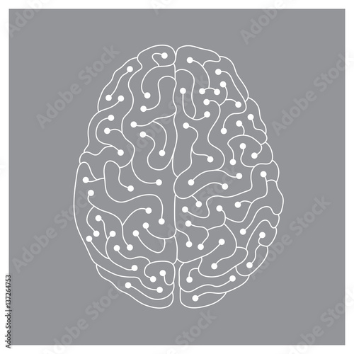 Neuron electric human brain illustration on gray background