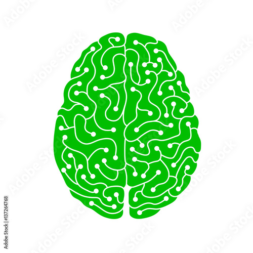 Green neuron electric human brain illustration