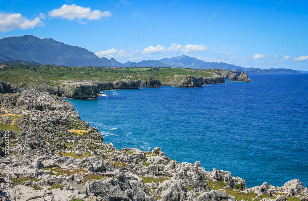 Scenic coastline at Cabo de Mar, between Llanes and Ribadesella, Asturias, northern Spain