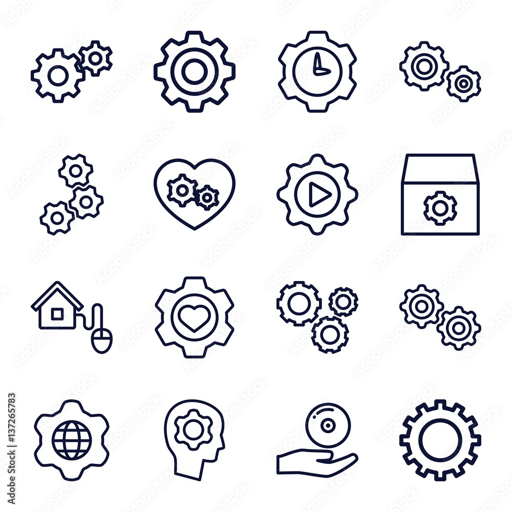 Set of 16 gear outline icons Set of 16 gear outline icons