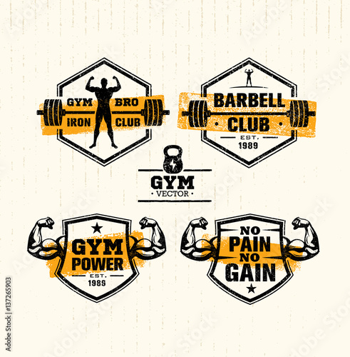 Workout Gym Sport and Fitness Motivation Vector Design Elements on Grunge Background