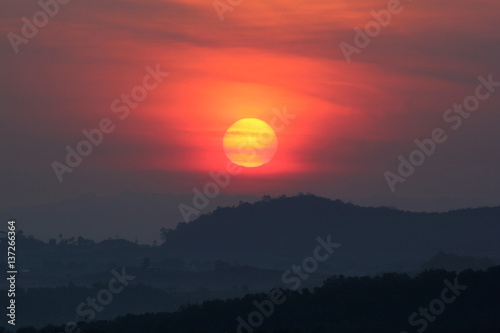 beautiful sunrise  over the hill