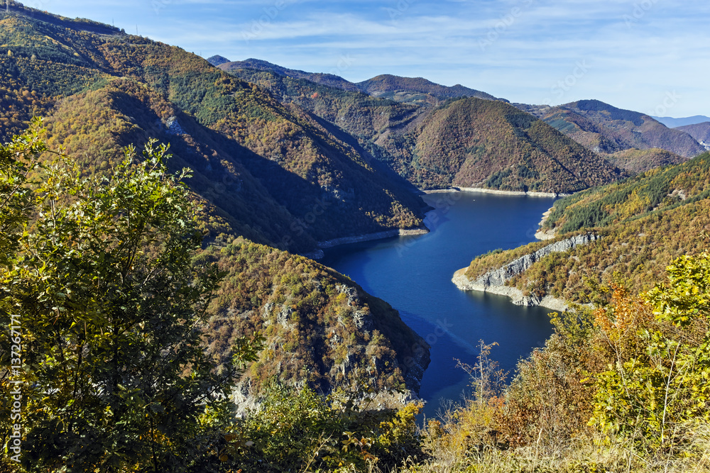 Autumn Panorama of Tsankov kamak Reservoir, Smolyan Region, Bulgaria