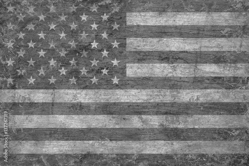 Grunge USA flag  on cracked wood surface