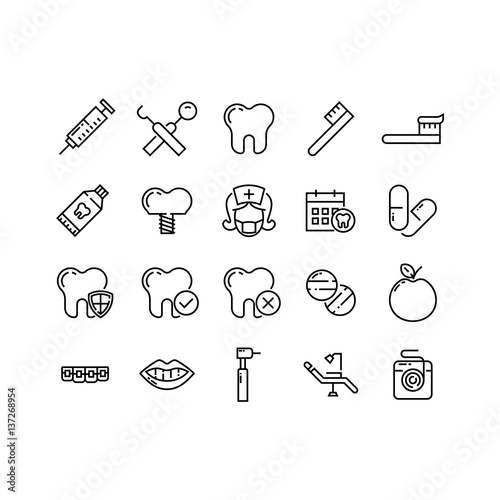 Dental Clinic Icon Set In Outline Style