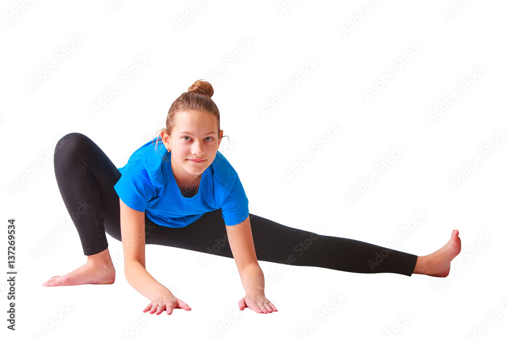 beautiful woman doing yoguna white background beautiful woman doing yoguna white background