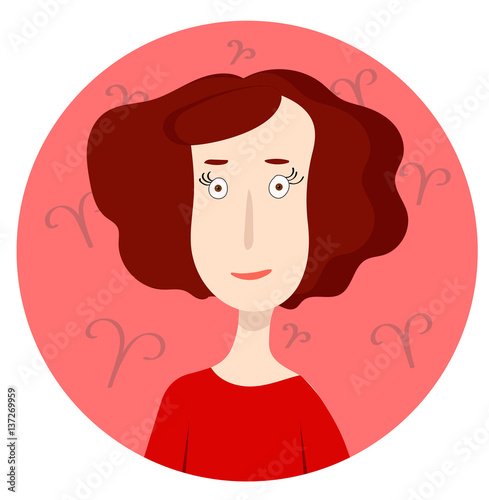 Woman cartoon portrait representating Aries Zodiac Sign photo