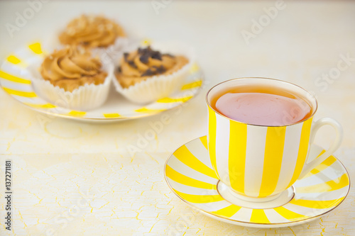 delicious hot green tea in  beautiful mug