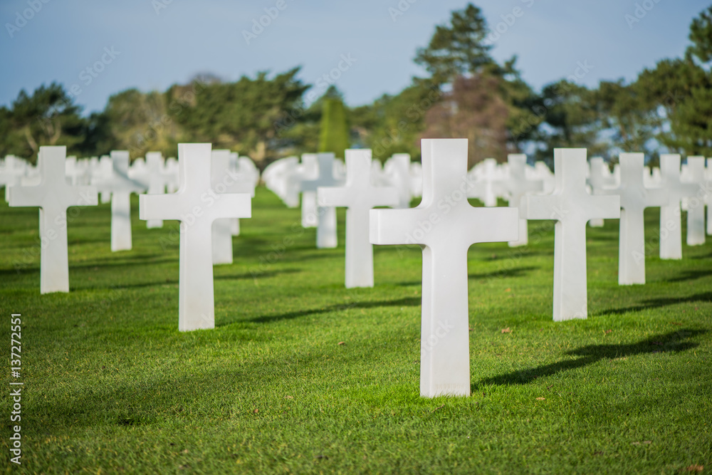 White crosses on graveyard with shadow White crosses on graveyard with shadow