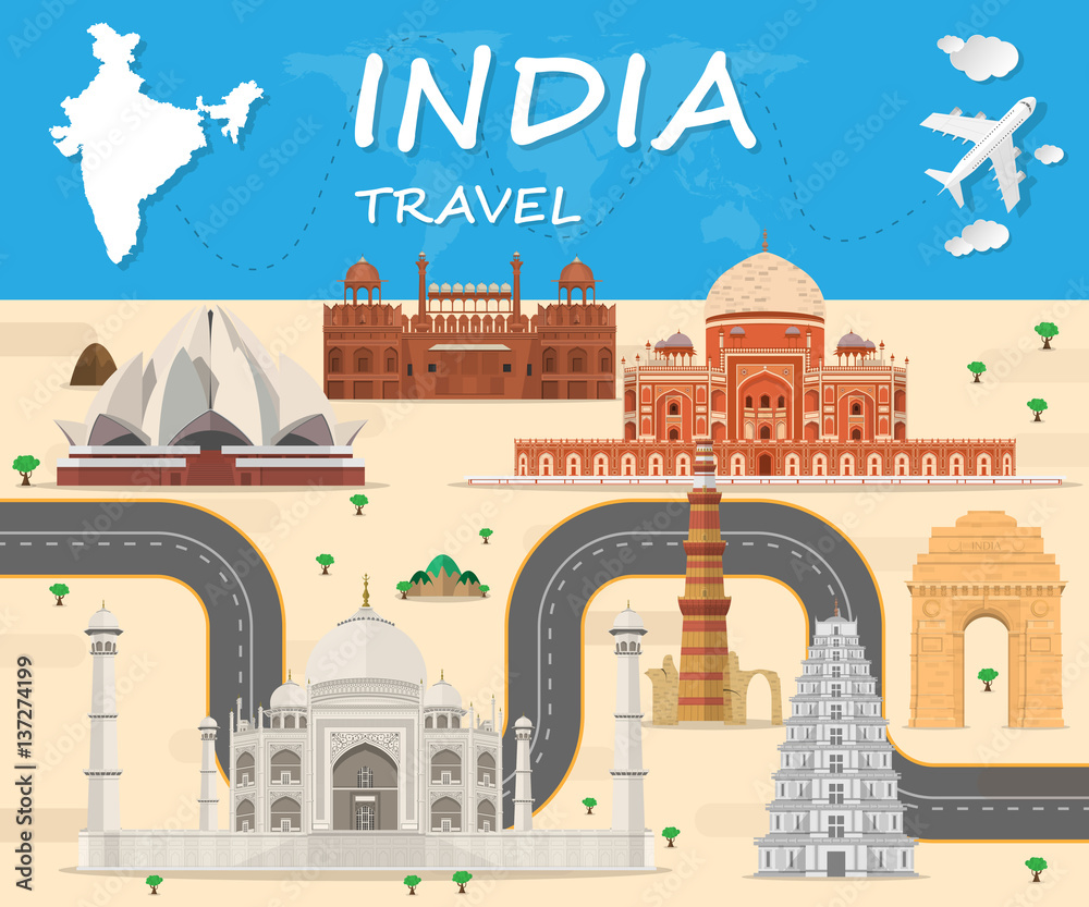 india Landmark Global Travel And Journey Infographic background. Vector Design Template.used for your advertisement, book, banner, template, travel business or presentation.