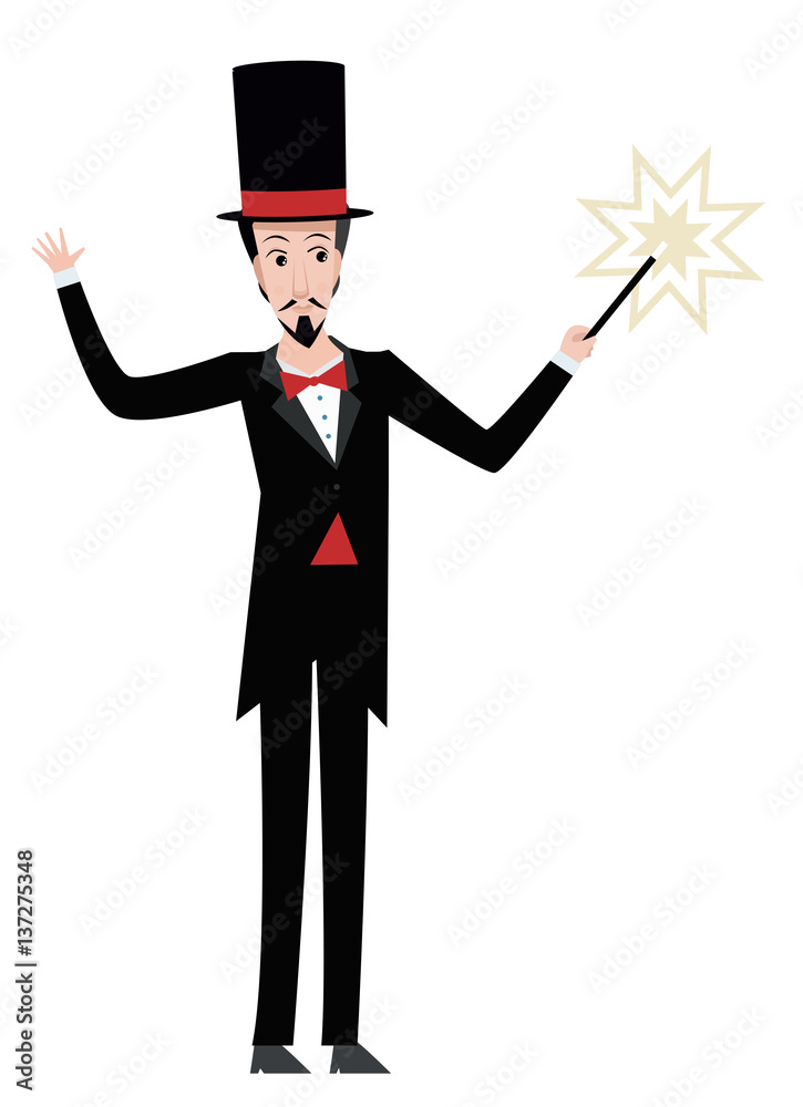 magician with magic wand and top hat cutting magic box trick with saw magician with magic wand and top hat cutting magic box trick with saw