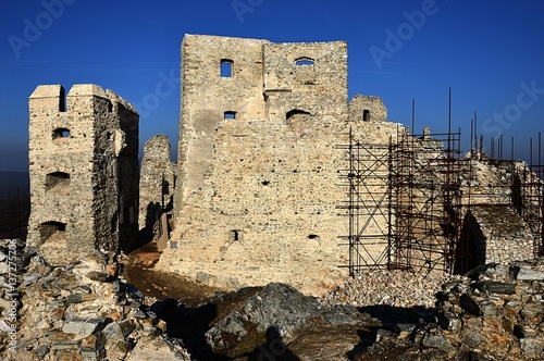 Reconstruction of castle Hrusov ruins, central Slovakia - view from southern side photo