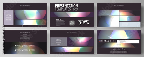 Business templates in HD format for presentation slides. Easy editable abstract vector layouts. Retro style, mystical Sci-Fi background. Futuristic trendy design.