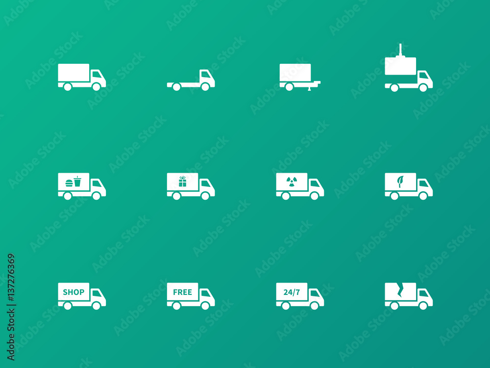 Commercial van icons on green background.
