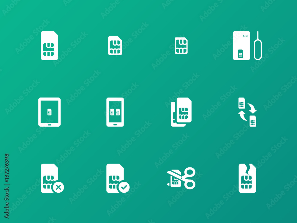 SIM card icons on green background. SIM card icons on green background.