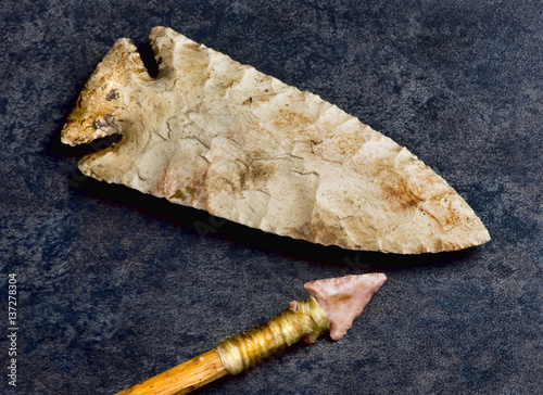 Real American Arrowhead and spearhead found in Kentucky made around 2000 to 6000 years ago. photo