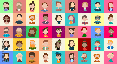 Profile Icon Avatar Image Group Casual People Big Crowd Diverse Ethnic Mix Race Banner Flat Vector illustration