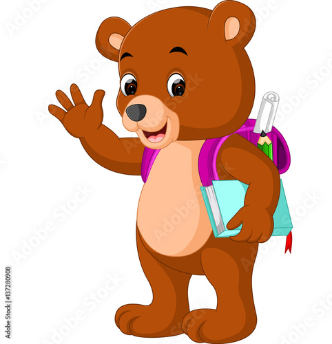 cute bear go to school cartoon