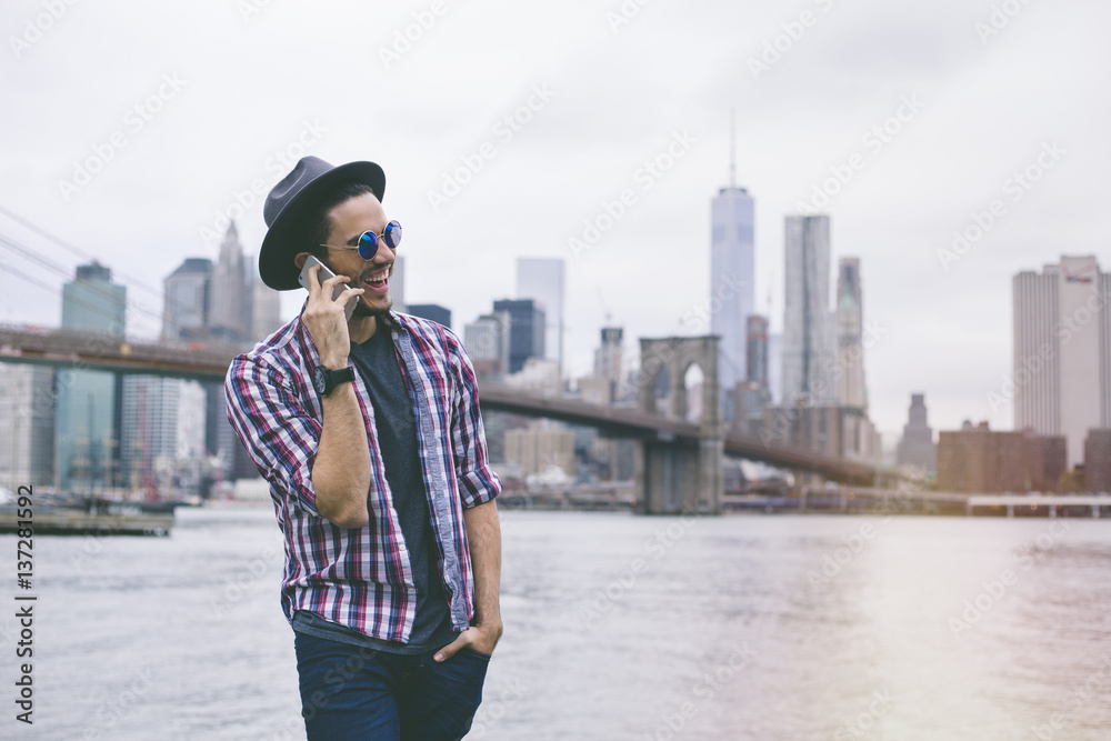 Making a phone call in New York