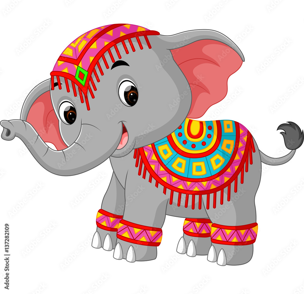 Naklejka premium Cartoon elephant with traditional costume