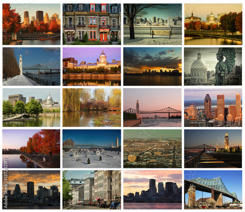 Collage of 20 pictures from Montreal city in Canada