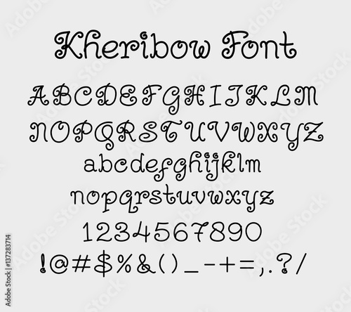 Kheribow vector alphabet uppercase, lowercase characters, numbers and symbols. Good use for cover title, poster title, letterhead, body text, or any design you want. Easy to use, edit or change color.
