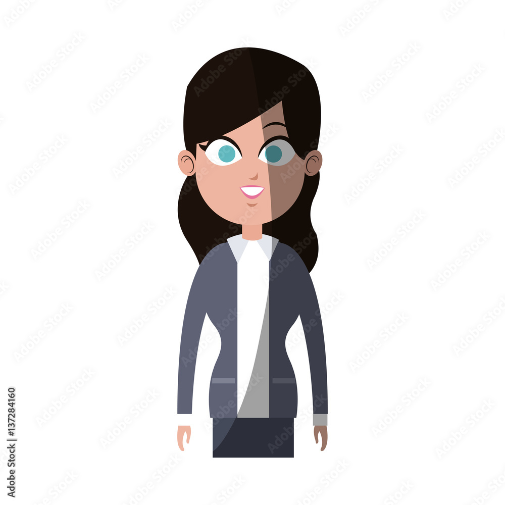 businesswoman wearing executive clothes over white background. colorful design. vector illustration