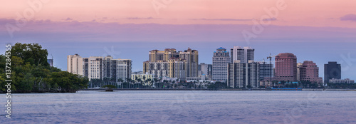 West Palm Beach Florida skyline at sunset