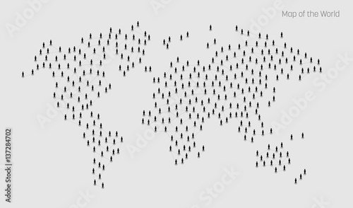 World Map. Vector map depicts people connecting through a large Internet web line and dots forming the shape of the world.
