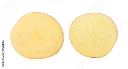 half of potato isolated on white background. top view