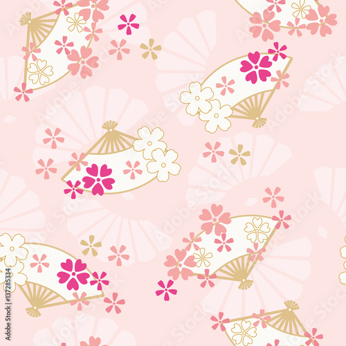背景パターン　扇と桜