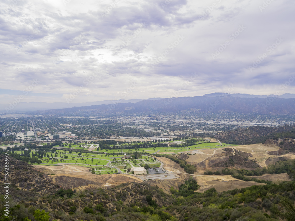 Aerial view of Burbank cityscape