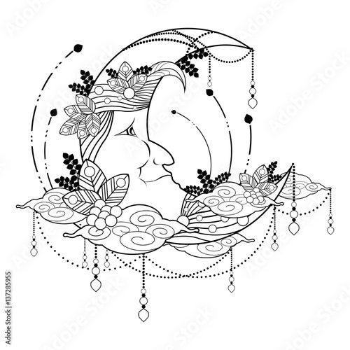Sweet dream with The moon zentangle tattoo Ornament vector
