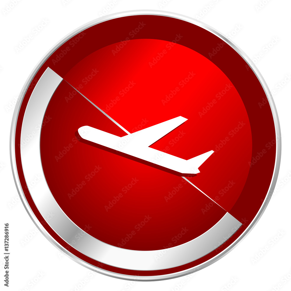 Deparures red web icon. Metal shine silver chrome border round button isolated on white background. Circle modern design abstract sign for smartphone applications. Deparures red web icon. Metal shine silver chrome border round button isolated on white background. Circle modern design abstract sign for smartphone applications.