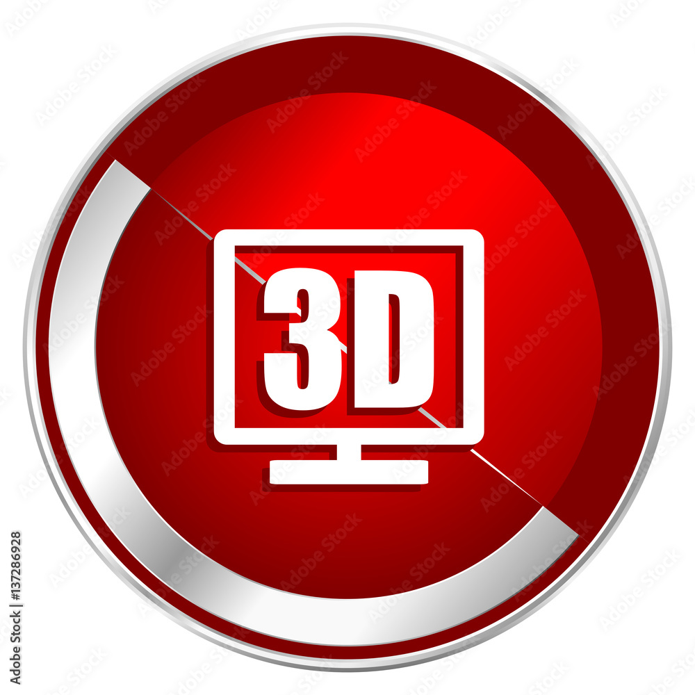 3d display red web icon. Metal shine silver chrome border round button isolated on white background. Circle modern design abstract sign for smartphone applications. 3d display red web icon. Metal shine silver chrome border round button isolated on white background. Circle modern design abstract sign for smartphone applications.