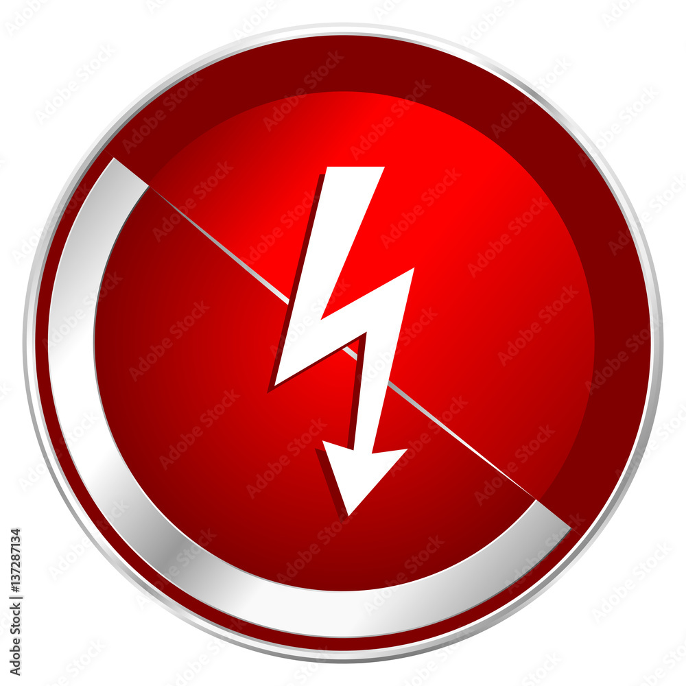 Bolt red web icon. Metal shine silver chrome border round button isolated on white background. Circle modern design abstract sign for smartphone applications. Bolt red web icon. Metal shine silver chrome border round button isolated on white background. Circle modern design abstract sign for smartphone applications.