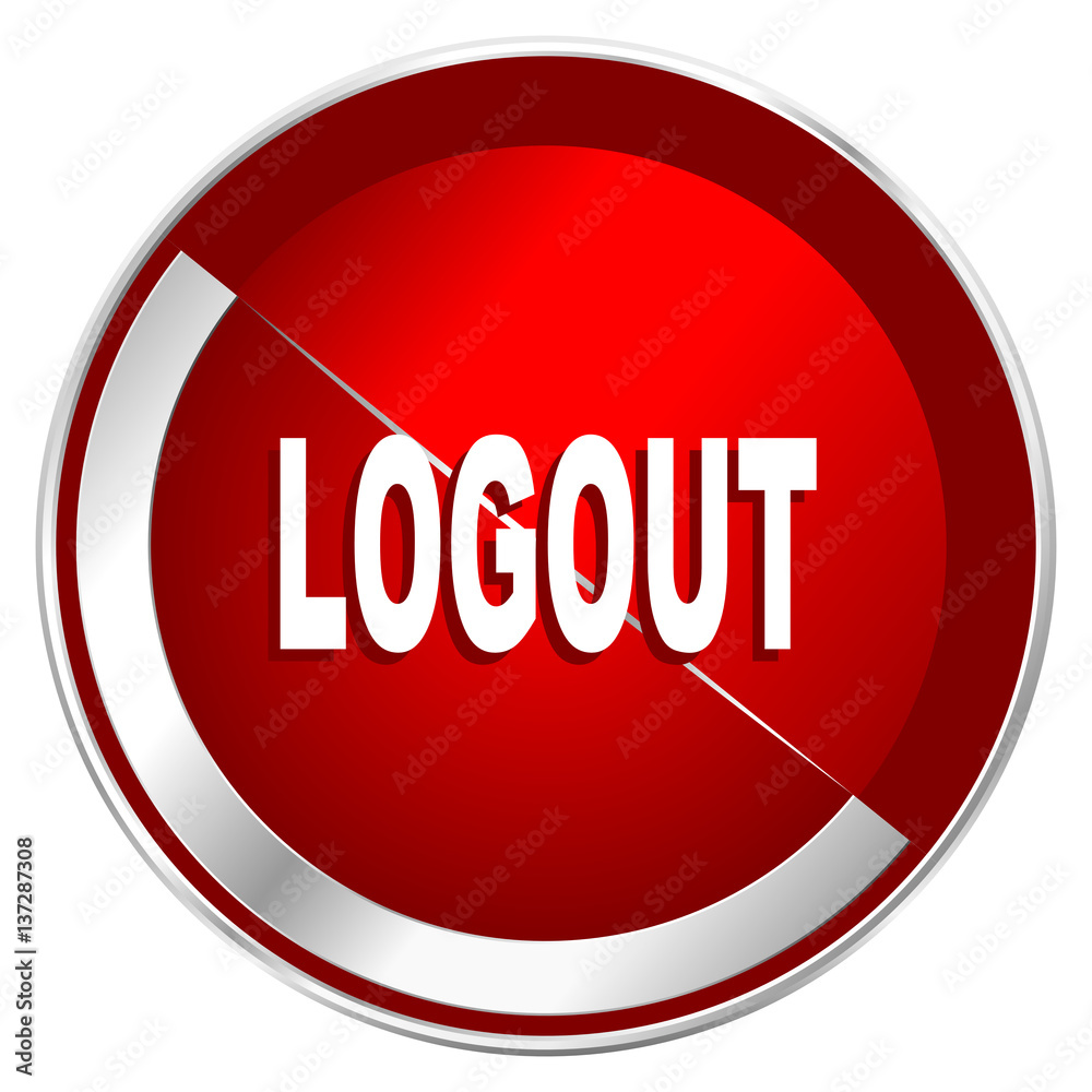 Logout red web icon. Metal shine silver chrome border round button isolated on white background. Circle modern design abstract sign for smartphone applications. Logout red web icon. Metal shine silver chrome border round button isolated on white background. Circle modern design abstract sign for smartphone applications.