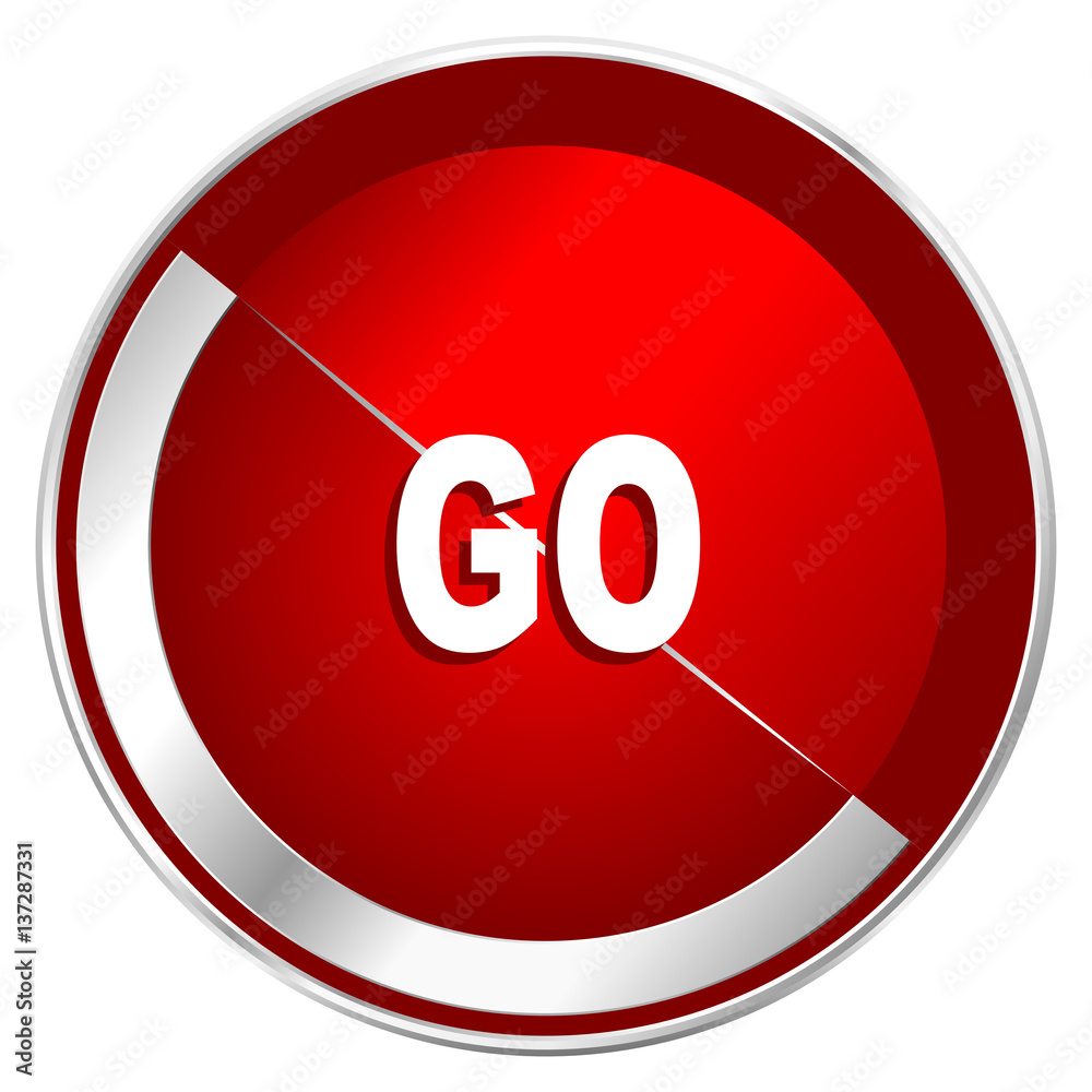 Go red web icon. Metal shine silver chrome border round button isolated on white background. Circle modern design abstract sign for smartphone applications. Go red web icon. Metal shine silver chrome border round button isolated on white background. Circle modern design abstract sign for smartphone applications.