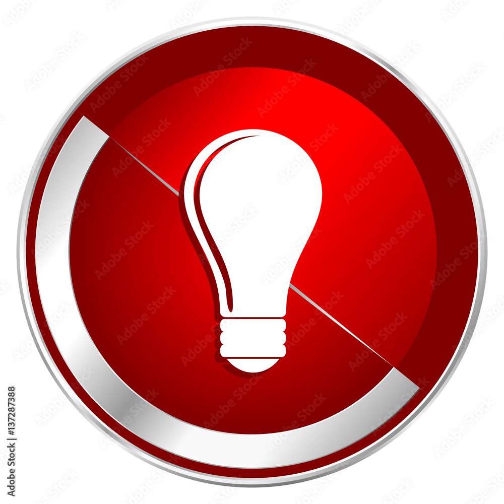 Bulb red web icon. Metal shine silver chrome border round button isolated on white background. Circle modern design abstract sign for smartphone applications. Bulb red web icon. Metal shine silver chrome border round button isolated on white background. Circle modern design abstract sign for smartphone applications.