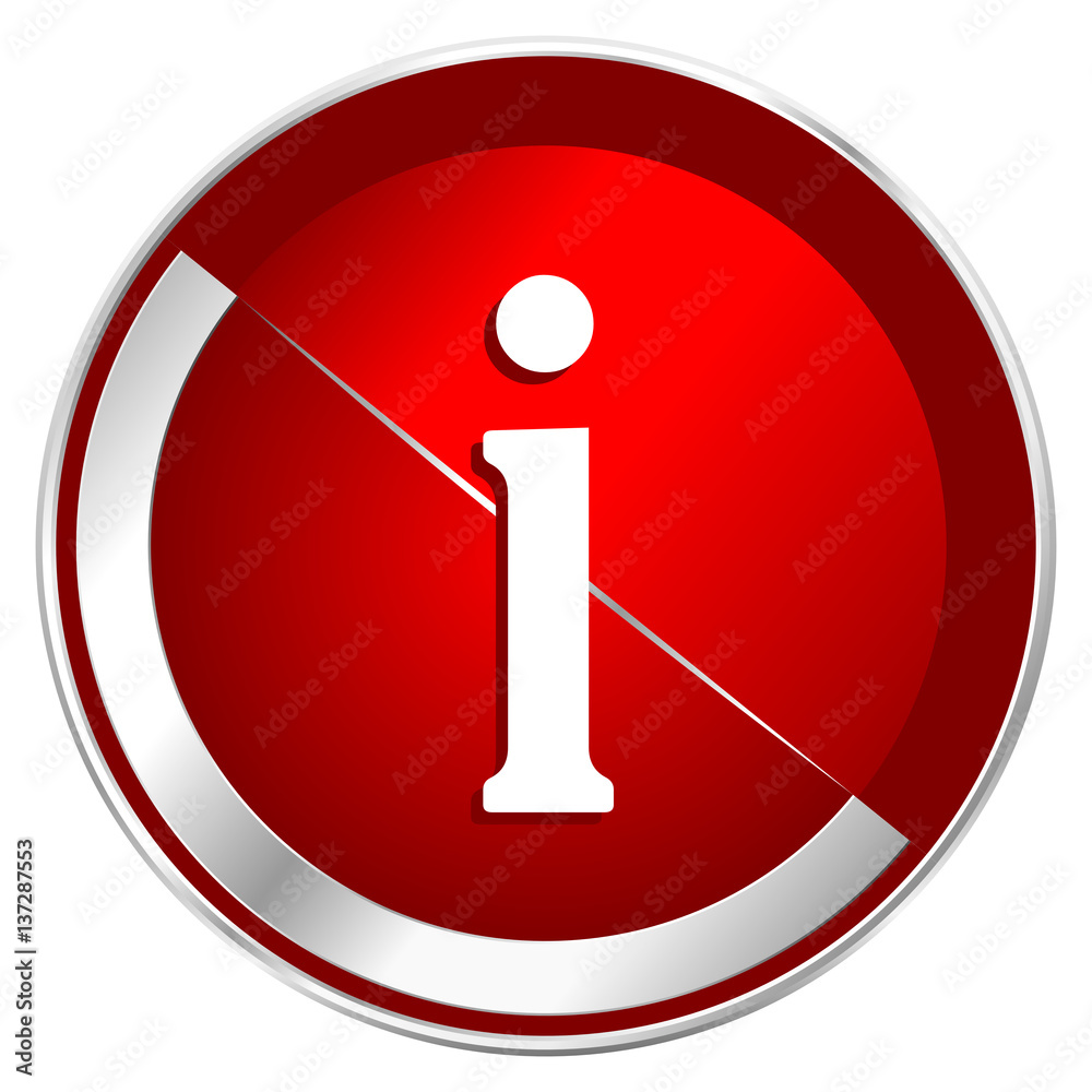 Information red web icon. Metal shine silver chrome border round button isolated on white background. Circle modern design abstract sign for smartphone applications. Information red web icon. Metal shine silver chrome border round button isolated on white background. Circle modern design abstract sign for smartphone applications.