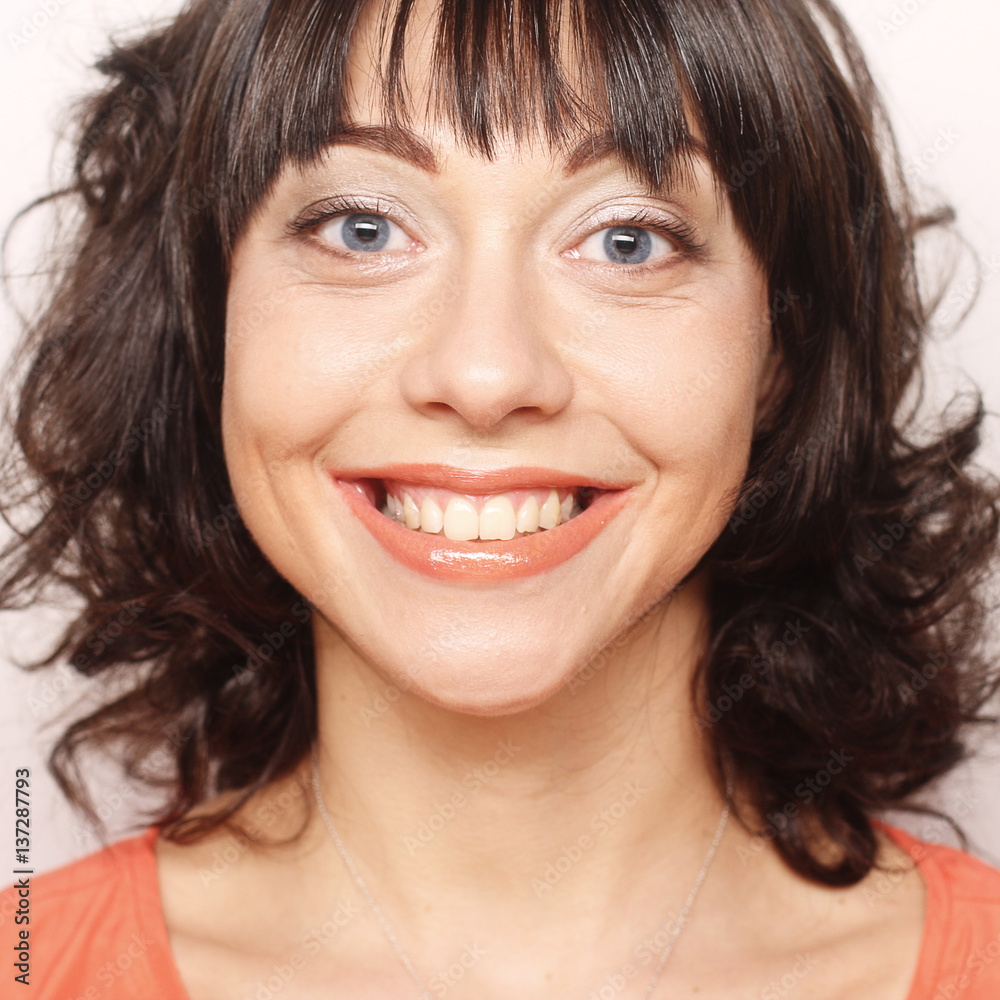 woman with big happy smile woman with big happy smile