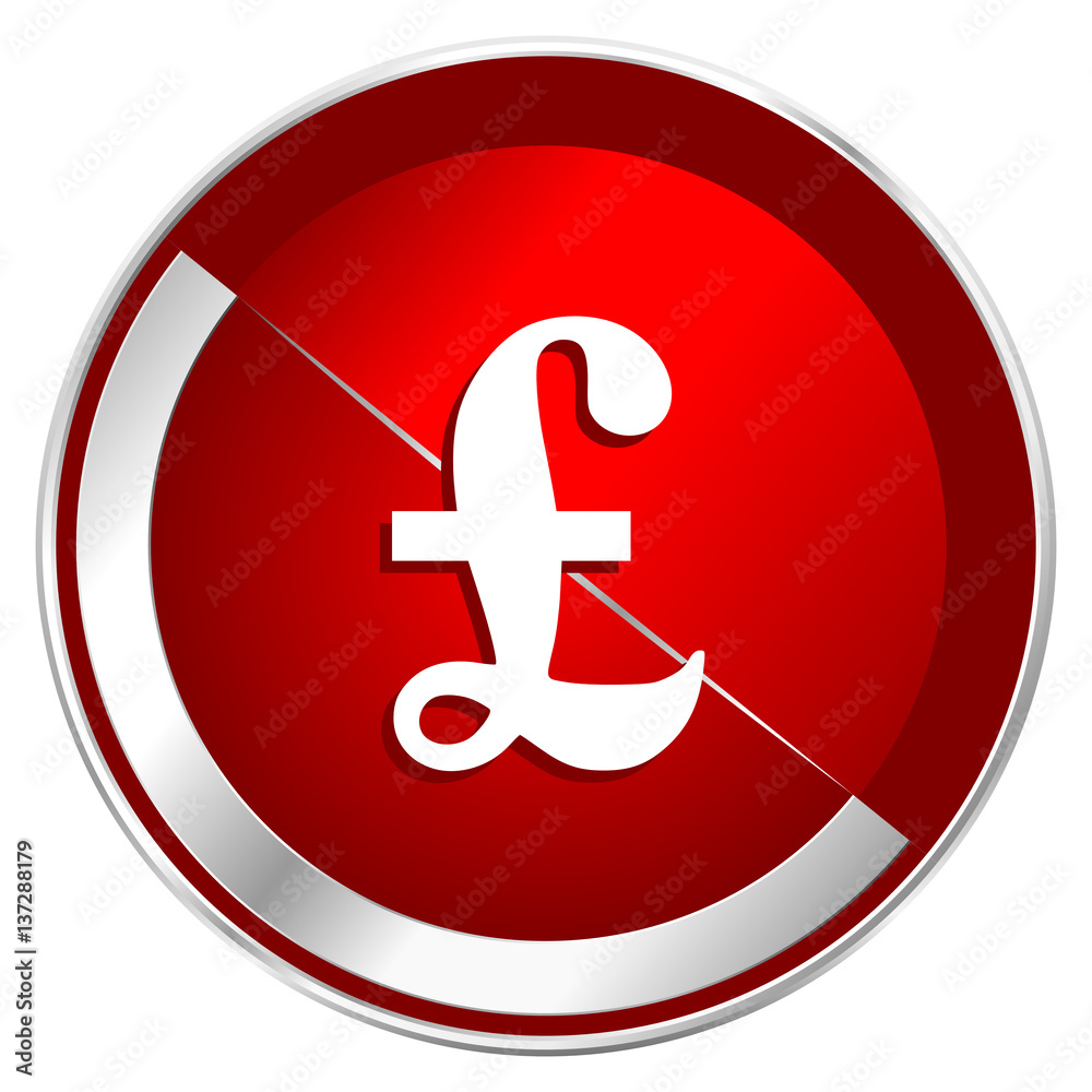Pound red web icon. Metal shine silver chrome border round button isolated on white background. Circle modern design abstract sign for smartphone applications. Pound red web icon. Metal shine silver chrome border round button isolated on white background. Circle modern design abstract sign for smartphone applications.