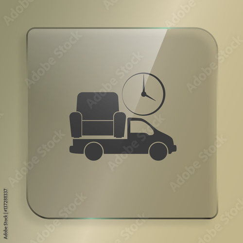 Flat paper cut style icon of vehicle delivering furniture