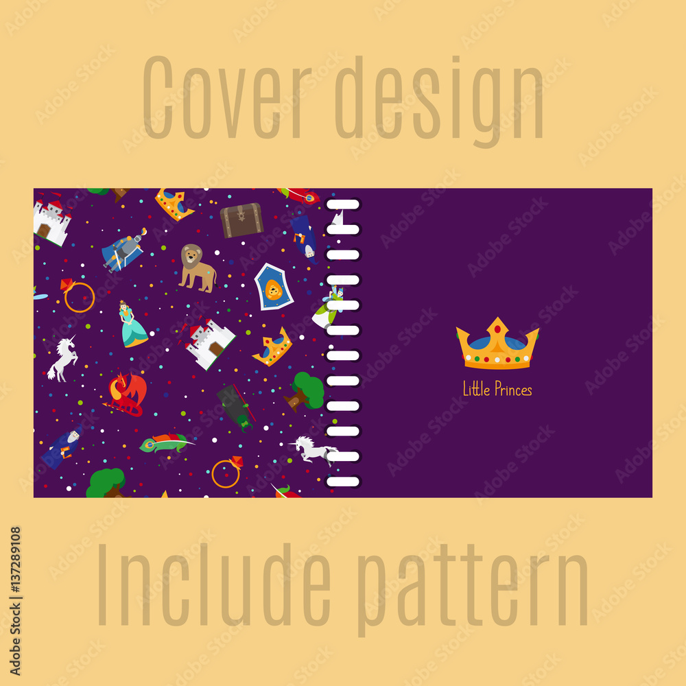 Naklejka premium Cover design for print with princess patter. Vector illustration