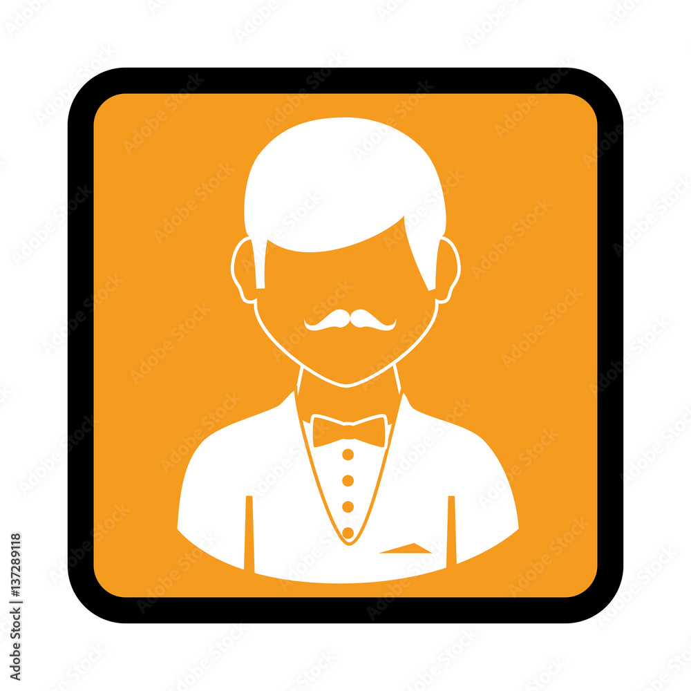 square button with silhouette elegant man vector illustration square button with silhouette elegant man vector illustration