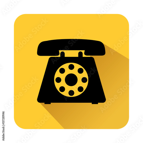 square shape with black silhouette antique phone icon vector illustration